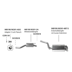 Bastuck Edelstahl Abgasanlage Mercedes Benz 190E 1.8 2.0 2.3 (für Fahrzeuge mit Kat) W201